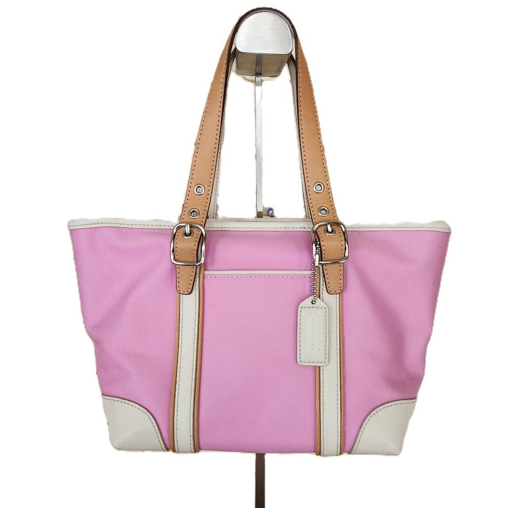 Vintage Coach Mini Hampton Pink & White Satchel Handbag Purse